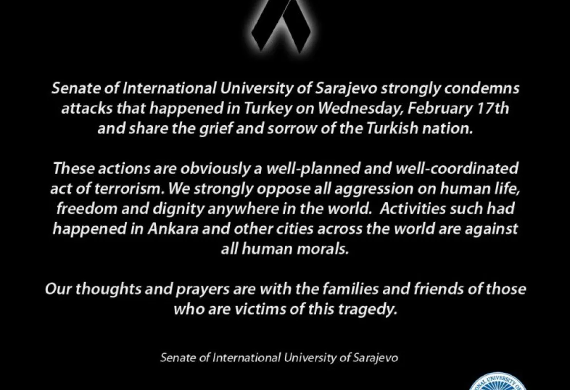Senate of International University of Sarajevo strongly condemns attacks that happened in Turkey 