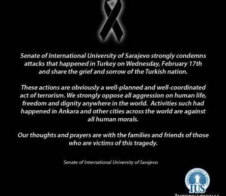 Senate of International University of Sarajevo strongly condemns attacks that happened in Turkey 