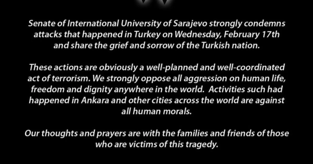 Senate of International University of Sarajevo strongly condemns attacks that happened in Turkey 