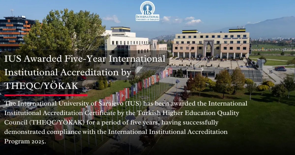 Official announcement poster: IUS awarded five-year international institutional accreditation by THEQC/YÖKAK